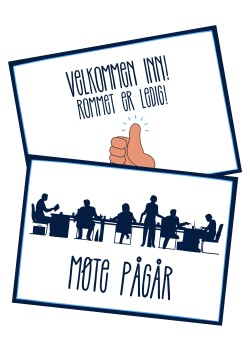 Møte pågår - Rommet er ledig - plakat