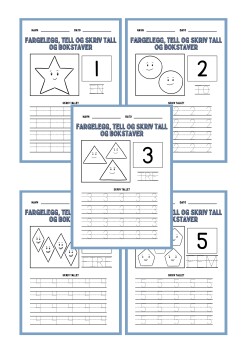Fargelegg, tell og skriv tall og bokstaver 1-10