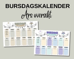 Bursdagskalender - årlig oversikt