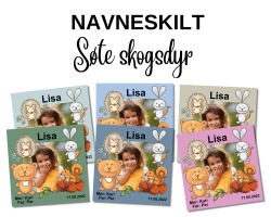 4 søte skogsdyr - Navneskilt