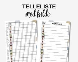 Telleliste 14 barn - med plass til bilde - bakside