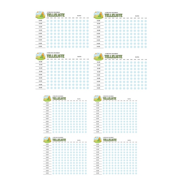 Telleliste 9 og 12 barn