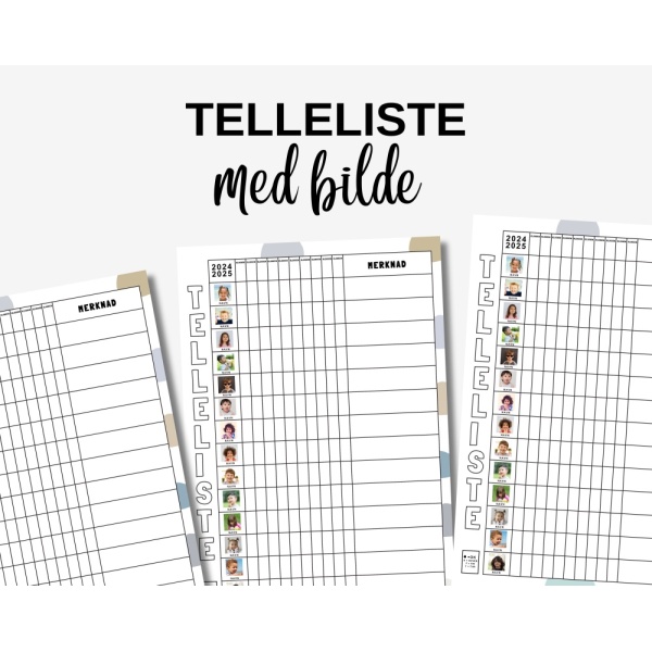 Telleliste 14 barn - med plass til bilde