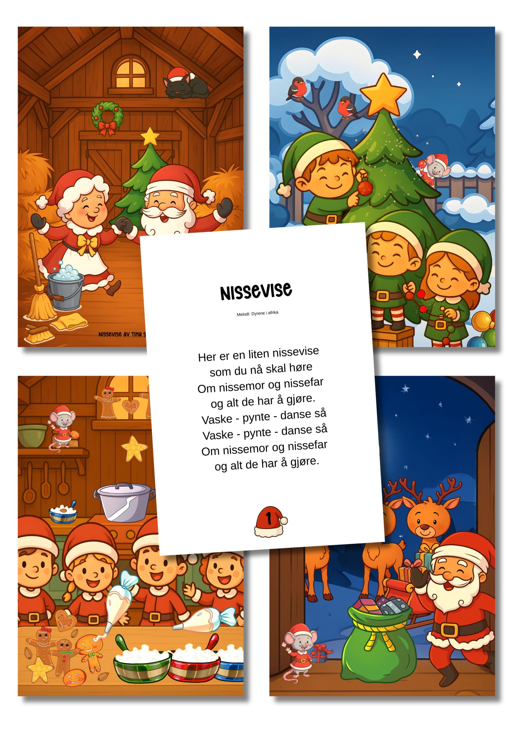 Sangkort til NISSEVISE - 4 vers - av Tina Saatvedt